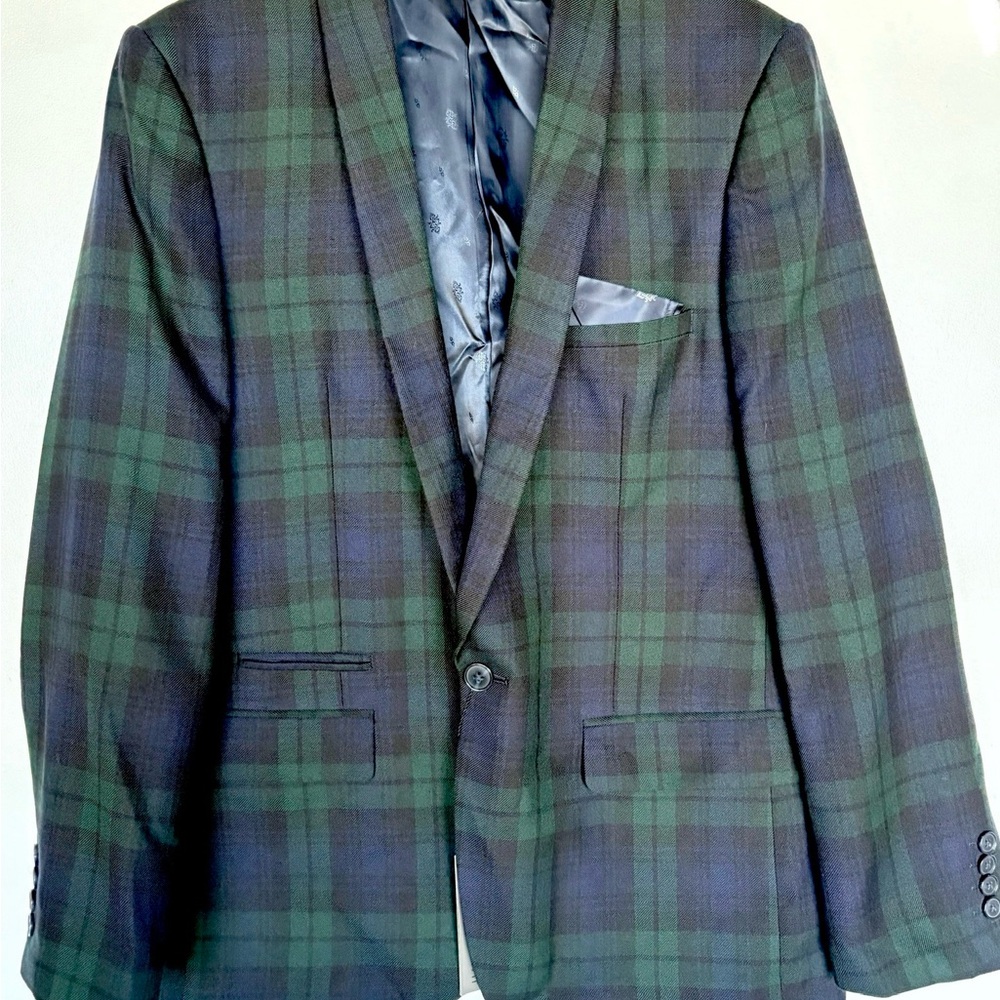 Nocturnal Classic Green and Black Plaid Men's Blazer